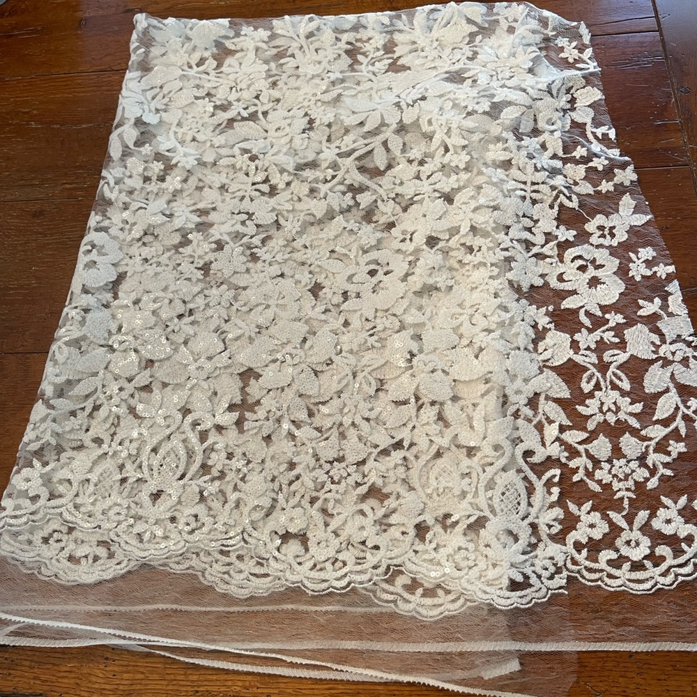 Hayley Paige Occasions White Floral Sequin Lace Fabric Panel